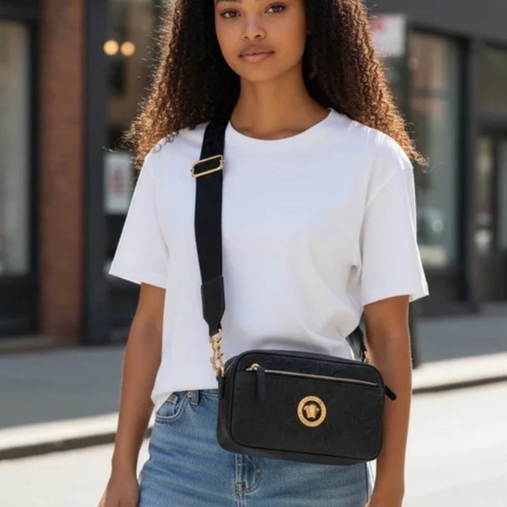 NWT! Versace Black Embossed 3 Way Bag w/ RFID - Picture 3 of 9